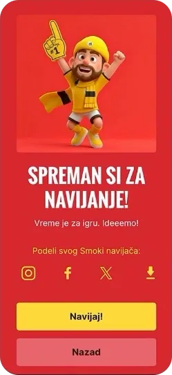 Smoki Navijaj cheering page with a personalized fan, sharing options and the Navijaj button